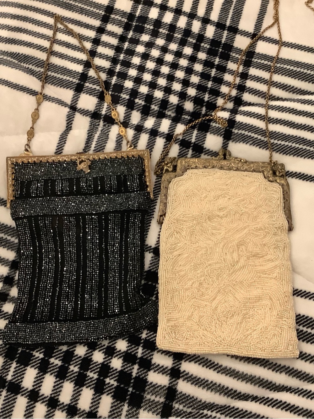 Vintage Beaded Clutch Pair - Black and Cream